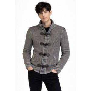 Express Sweater Mens S Gray Cotton Knit Zip Toggle Pockets Alt Grunge Academia